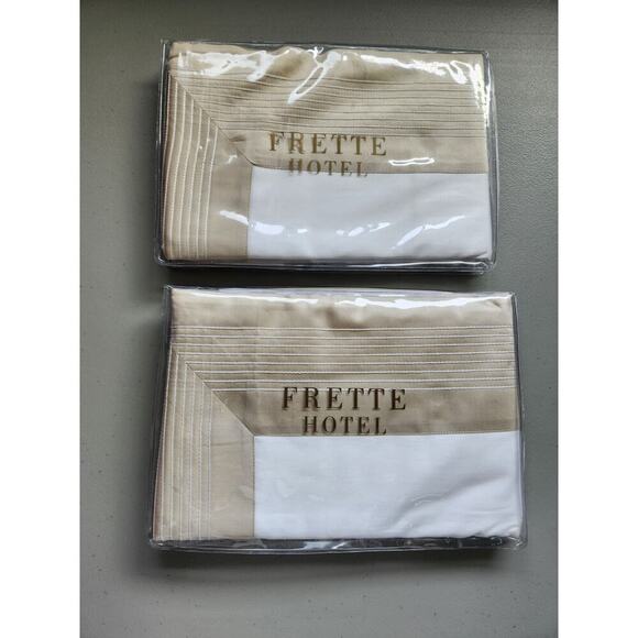 New Frette 2 Pc Set Porto Cotton King Shams White Sandstone Embroidery #06 - Picture 10 of 13
